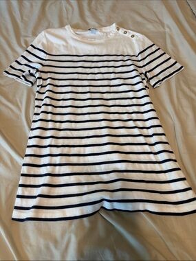 J. Crew White & Navy Striped Short Sleeve Tee